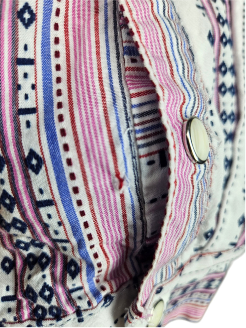 Wrangler Retro Western Pearl Snap Shirt Women L Pink Aztec Stripe Cotton Top - Picture 6 of 8